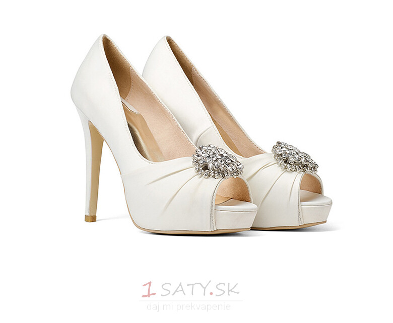 12cm drahokamové svadobné topánky na vysokom podpätku Saténové spoločenské topánky