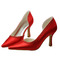 Špicaté červené ihlové svadobné topánky na vysokom podpätku, saténové banketové spoločenské topánky - Strana 1