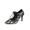 Čierne čipkované svadobné topánky s mašľou a vysokými podpätkami so špicatými prstami na páskové párty topánky - Strana 1