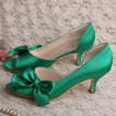 Saténové motýlie svadobné topánky bočné duté ihlové vysoké podpätky zelené topánky pre družičku