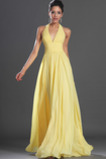 Prírodné pása Ríša Skladaný Svetlo žltá Šifón Drobunký Večerné šaty