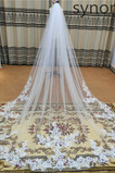 Jednovrstvový svadobný závoj čipka svadobný závoj nášivka biely slonovinový závoj 3 metre