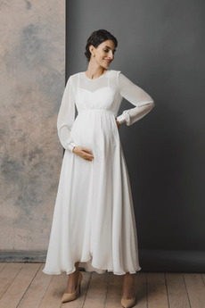 Ríša Šifón Zips hore Prírodné pása Luk Materstvo Svadobné šaty