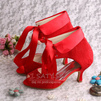 Červené dámske čižmy módne svadobné ihlové bodkované čipkované svadobné topánky - Strana 5