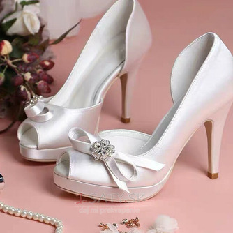 Svadobné topánky s otvorenou špičkou, saténové nepremokavé topánky na vysokom podpätku, svadobné vysoké podpätky - Strana 2