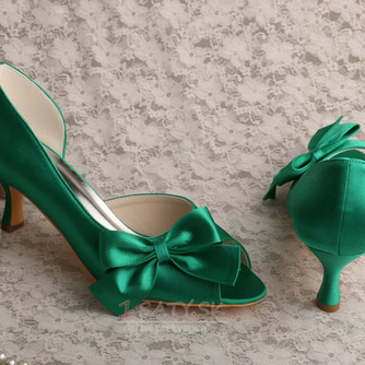 Saténové motýlie svadobné topánky bočné duté ihlové vysoké podpätky zelené topánky pre družičku - Strana 2