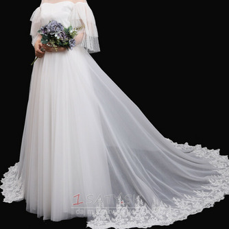 Odnímateľné svadobné šaty tylová sukňa Odnímateľné čipkované gázové šaty s dlhým chvostom - Strana 6
