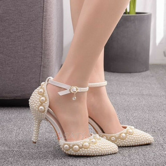 Sandále na vysokom podpätku korálkové kamienkové sandále biele svadobné topánky - Strana 5