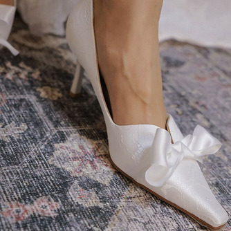 Špicaté jednoduché topánky biela čipka topánky družičky svadobné topánky - Strana 3