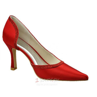 Špicaté červené ihlové svadobné topánky na vysokom podpätku, saténové banketové spoločenské topánky - Strana 3