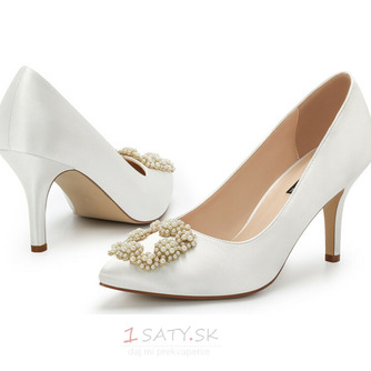 Svadobné topánky na vysokom podpätku s perličkami a biele saténové svadobné topánky - Strana 1