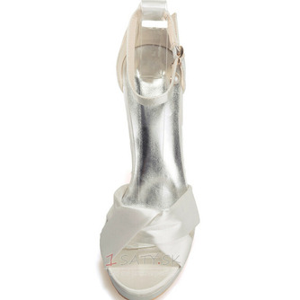 Saténové svadobné dámske topánky s platformou na vysokom podpätku s otvorenými špičkami na sandále - Strana 8