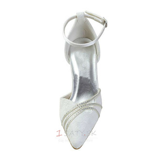 Biele čipkované svadobné topánky svadobné topánky s kamienkami dámske ihlové drahokamové topánky pre družičky - Strana 5