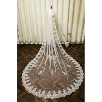 Jednovrstvový čipkovaný závoj na svadbu svadobný závoj z bielej slonoviny s kovovým hrebeňovým závojom - Strana 2