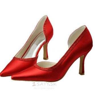 Špicaté červené ihlové svadobné topánky na vysokom podpätku, saténové banketové spoločenské topánky - Strana 1