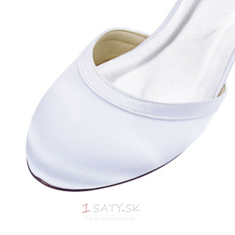 Biele plytké ústa hrubé podpätky svadobné topánky jednoduché saténové vysoké podpätky 3cm - Strana 2
