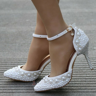 Sandále na vysokom podpätku korálkové kamienkové sandále biele svadobné topánky - Strana 1