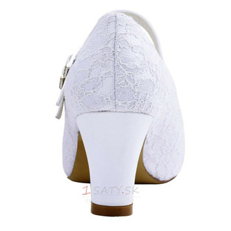 Biele čipkované svadobné topánky na vysokom podpätku s guľatými špičkami na vysokom podpätku svadobné topánky pre družičku - Strana 5