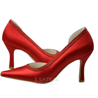 Špicaté červené ihlové svadobné topánky na vysokom podpätku, saténové banketové spoločenské topánky - Strana 4