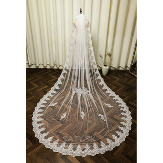 Jednovrstvový čipkovaný závoj na svadbu svadobný závoj z bielej slonoviny s kovovým hrebeňovým závojom - Strana 3