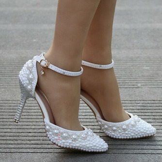 Sandále na vysokom podpätku korálkové kamienkové sandále biele svadobné topánky - Strana 4