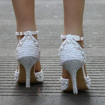 Sandále na vysokom podpätku korálkové kamienkové sandále biele svadobné topánky - Strana 2