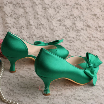 Saténové motýlie svadobné topánky bočné duté ihlové vysoké podpätky zelené topánky pre družičku - Strana 3