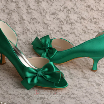 Saténové motýlie svadobné topánky bočné duté ihlové vysoké podpätky zelené topánky pre družičku - Strana 4