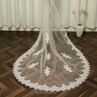 Čipkovaný čipkový závoj riadok kvetinový svadobný závoj skutočný obrázok svadobný závoj biely slonovinový svadobný závoj - Strana 3