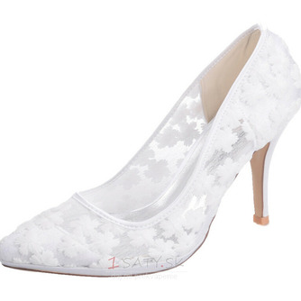 Jarná čipka plytká ústa špicaté topánky vyšívané kvety vysoké podpätky biele svadobné topánky - Strana 2