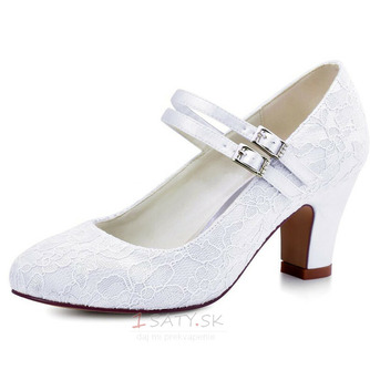 Biele čipkované svadobné topánky na vysokom podpätku s guľatými špičkami na vysokom podpätku svadobné topánky pre družičku - Strana 1