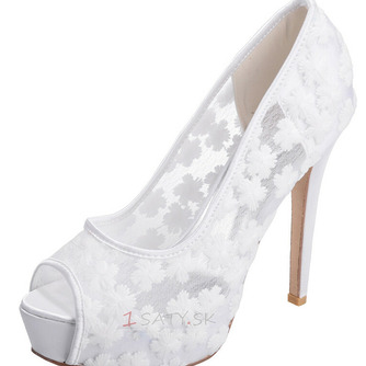 Čipky svadobné topánky biele vysoké podpätky platforma sandále banketové topánky svadobné topánky - Strana 7