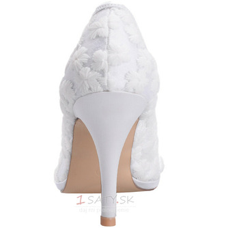 Jarná čipka plytká ústa špicaté topánky vyšívané kvety vysoké podpätky biele svadobné topánky - Strana 4