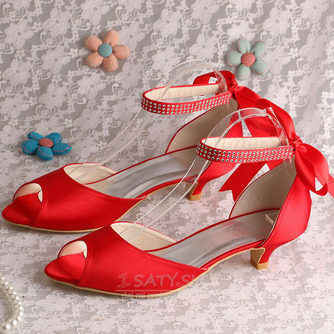 Štrasové svadobné topánky so stuhou rybie ústa banket dámske topánky červené topánky pre družičku - Strana 5