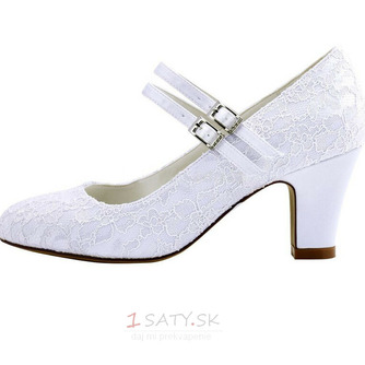Biele čipkované svadobné topánky na vysokom podpätku s guľatými špičkami na vysokom podpätku svadobné topánky pre družičku - Strana 3