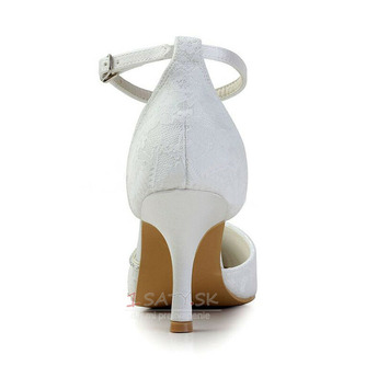 Biele čipkované svadobné topánky svadobné topánky s kamienkami dámske ihlové drahokamové topánky pre družičky - Strana 4
