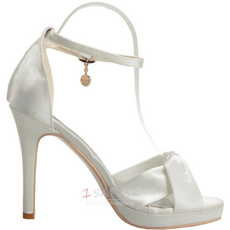 Saténové svadobné dámske topánky s platformou na vysokom podpätku s otvorenými špičkami na sandále - Strana 7