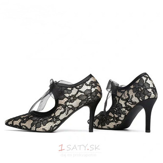 Čierne čipkované svadobné topánky s mašľou a vysokými podpätkami so špicatými prstami na páskové párty topánky - Strana 2