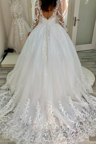 Tyl Formálne Prírodné pása Dlhými rukávmi Kostol Svadobné šaty - Strana 3