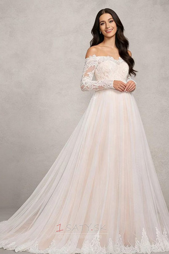 Dlhými rukávmi Elegantné Impéria Off rameno Čipka Svadobné šaty - Strana 2