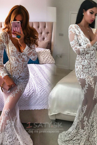 Sexy V krku Dlho Prírodné pása Nášivky Pošva Čipka Prom Obleko - Strana 1