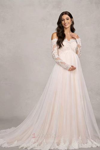 Dlhými rukávmi Elegantné Impéria Off rameno Čipka Svadobné šaty - Strana 3