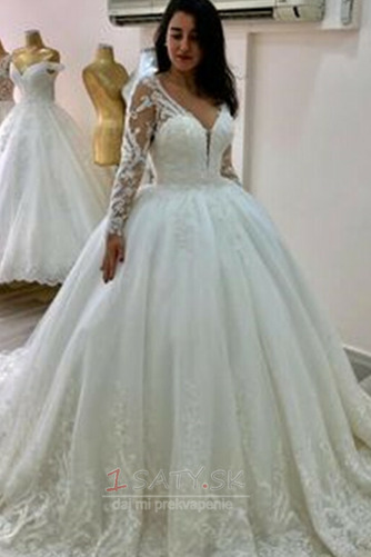 Tyl Formálne Prírodné pása Dlhými rukávmi Kostol Svadobné šaty - Strana 1