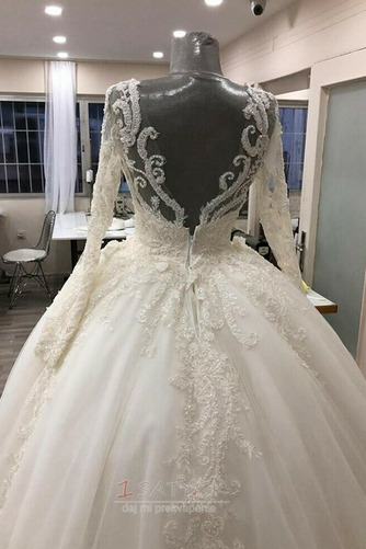 Tyl Formálne Prírodné pása Dlhými rukávmi Kostol Svadobné šaty - Strana 4