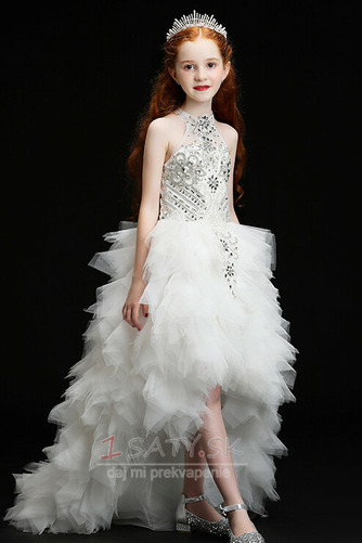 Tyl Očarujúce Vysoká krk Drahokamy živôtik Kaplnka vlak Kvetinové šaty - Strana 5