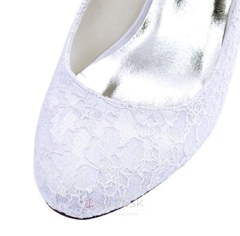 Biele čipkované svadobné topánky na vysokom podpätku s guľatými špičkami na vysokom podpätku svadobné topánky pre družičku