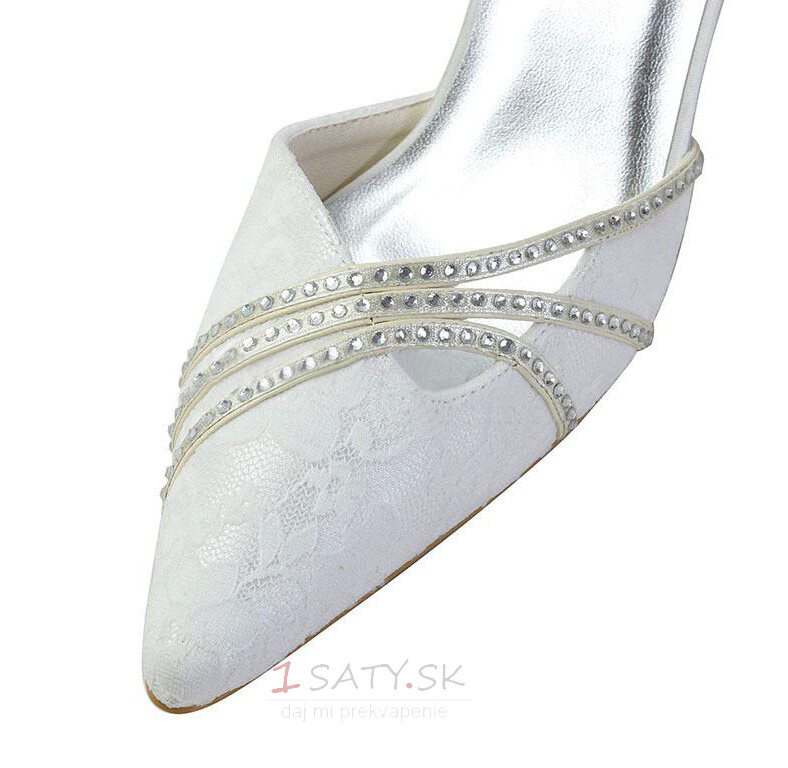 Biele čipkované svadobné topánky svadobné topánky s kamienkami dámske ihlové drahokamové topánky pre družičky