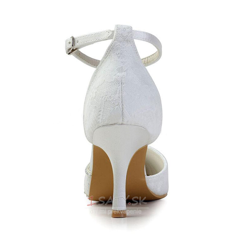 Biele čipkované svadobné topánky svadobné topánky s kamienkami dámske ihlové drahokamové topánky pre družičky