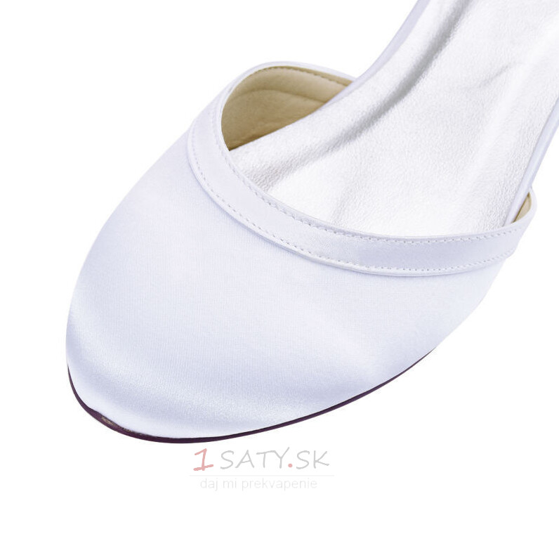Biele plytké ústa hrubé podpätky svadobné topánky jednoduché saténové vysoké podpätky 3cm