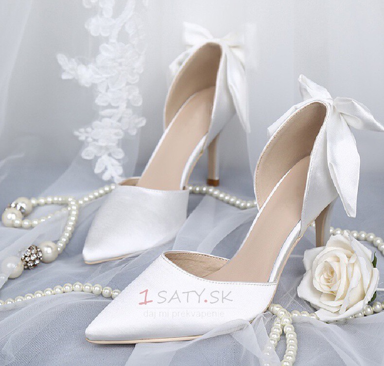 Biele svadobné topánky saténové svadobné topánky vysoké podpätky jesenné a zimné modely